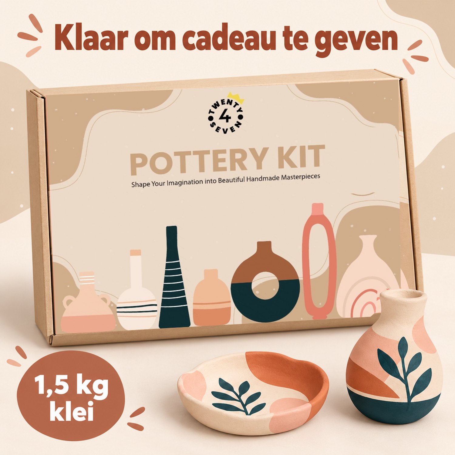 Twenty4seven® Pottenbakken Set - Luchtdrogende Klei 3 x 500 g - Knutselpakket & Knutselen - Kerst &n Sinterklaas Cadeau Kinderen - Boetseerklei Zonder Oven — afbeelding 4