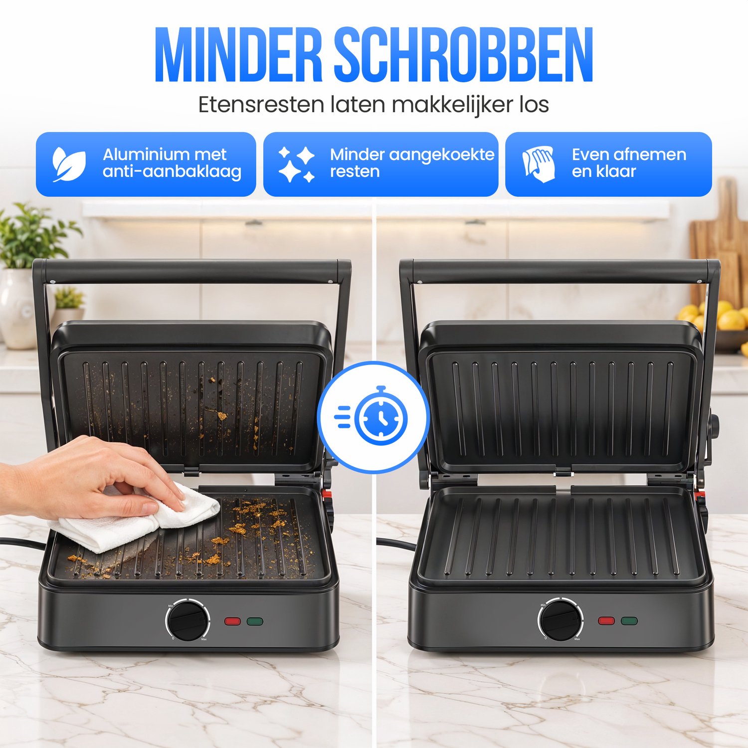 Strex Tosti Apparaat XL Zwart - Met Temperatuurregeling - Contactgrill Groot / Tosti Ijzer / Broodrooster / Grill Apparaat / Panini Grill / Toaster - 2200W thumbnail 5