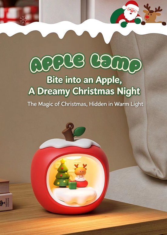 Namajunas - apple vormig nachtlampje - 3 standen dimbaar - met ophangkoord - oplaadbaar en met stekker - creatief feestcadeau - tafel decoratie - compact en draagbaar - kerstappel - sfeernachtlampje voor naast het bed van Namajunas — afbeelding 5