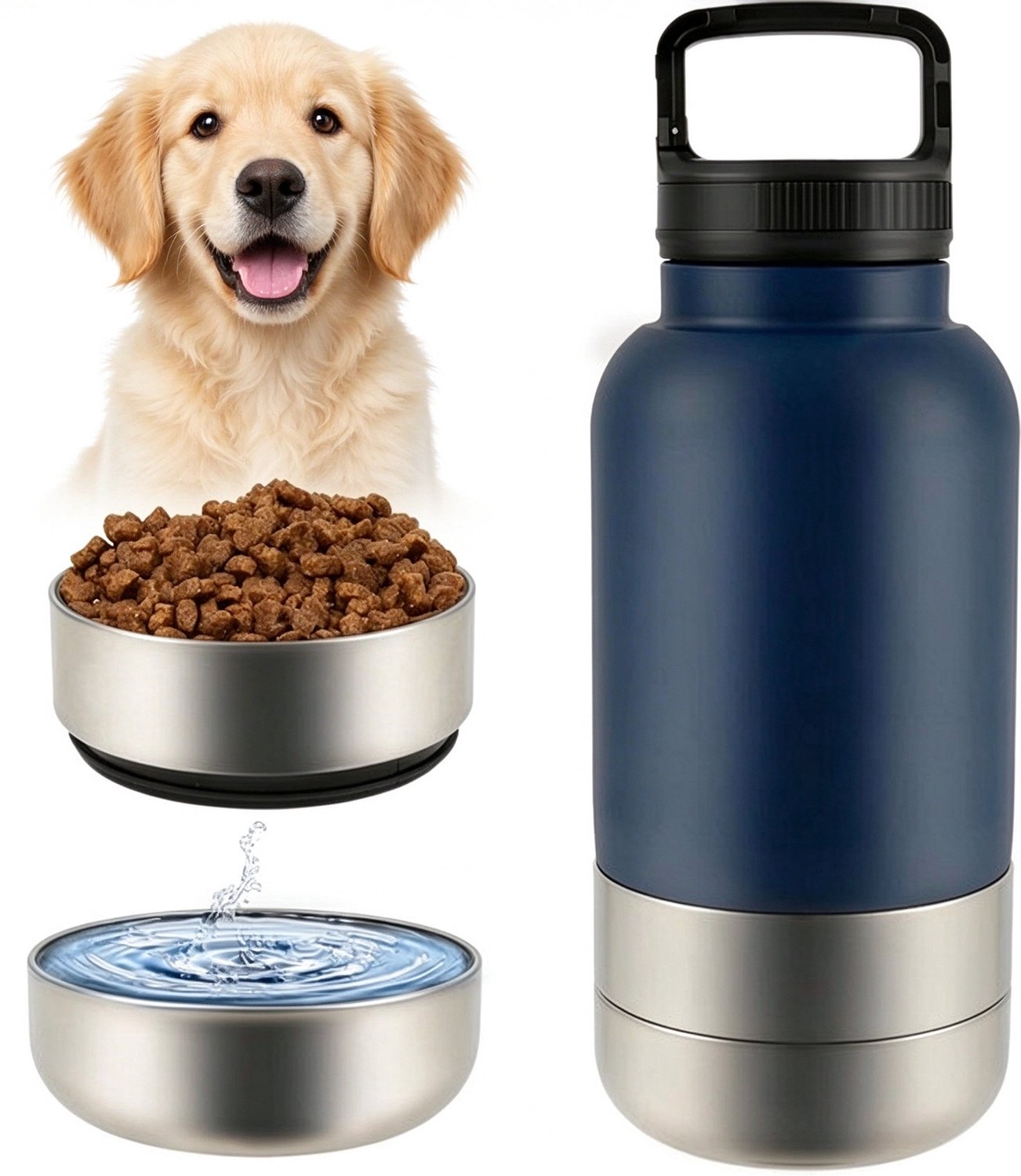 Lifhelpe Huisdieraccessoires - Reis drinkfles voor honden - 3-in-1 ontwerp, donkerblauwe kleur - Inhoud 900 ml - Draagbare drinkbak voor honden onderweg