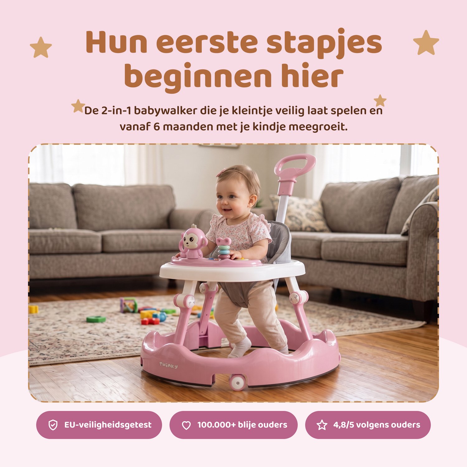 Twinky® Loopstoel Baby – Inklapbare Loopwagen met 3-delige speelset – Babywalker & Loopstoeltje inclusief Voetenmat en Steel – foto 6