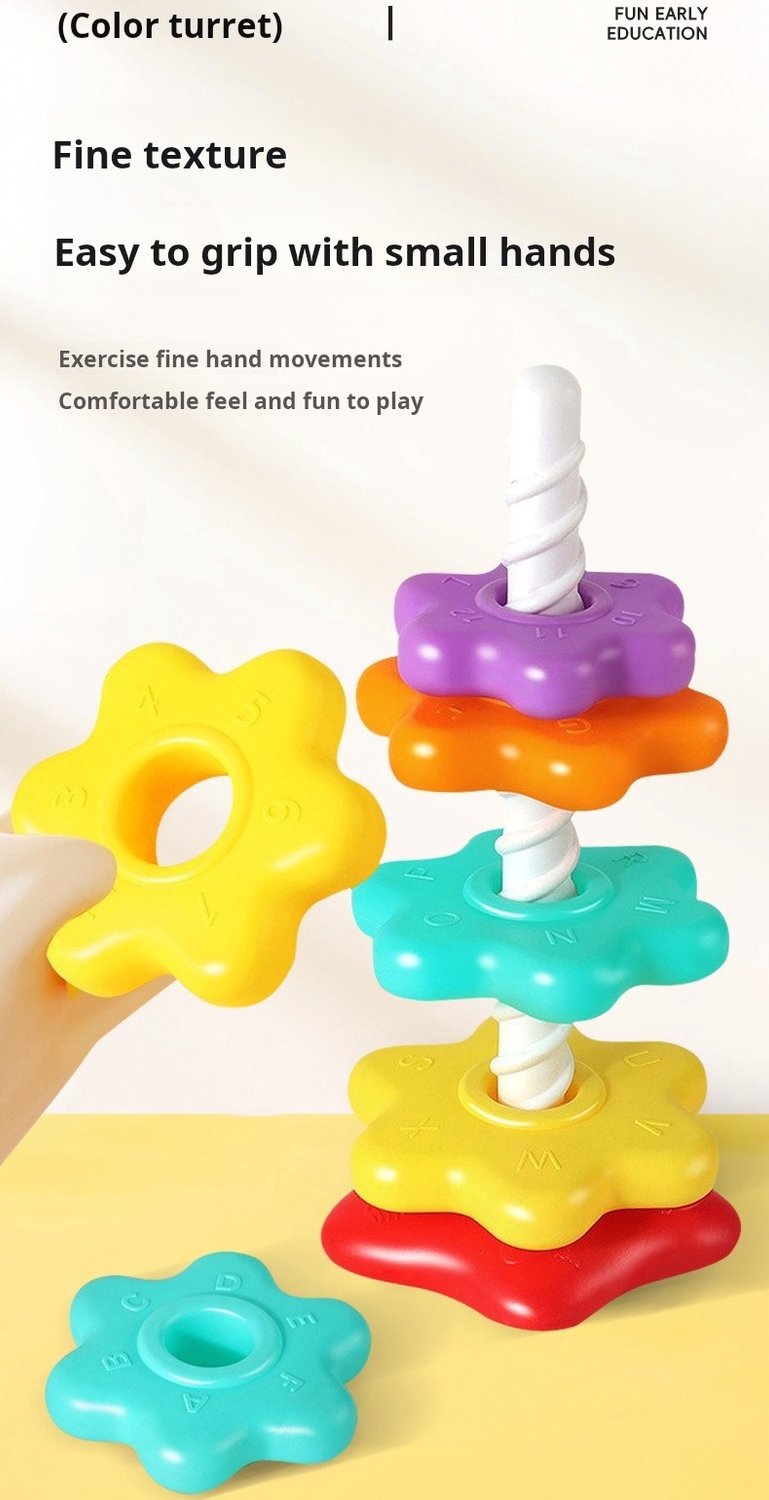 Montessori-stapelspeelgoed met draaifunctie – Regenboog-draairingen – Draaispeelgoed voor peuters (1-3 jaar) – Regenboog-draaitoren – Sensorisch leerspeelgoed — afbeelding 3