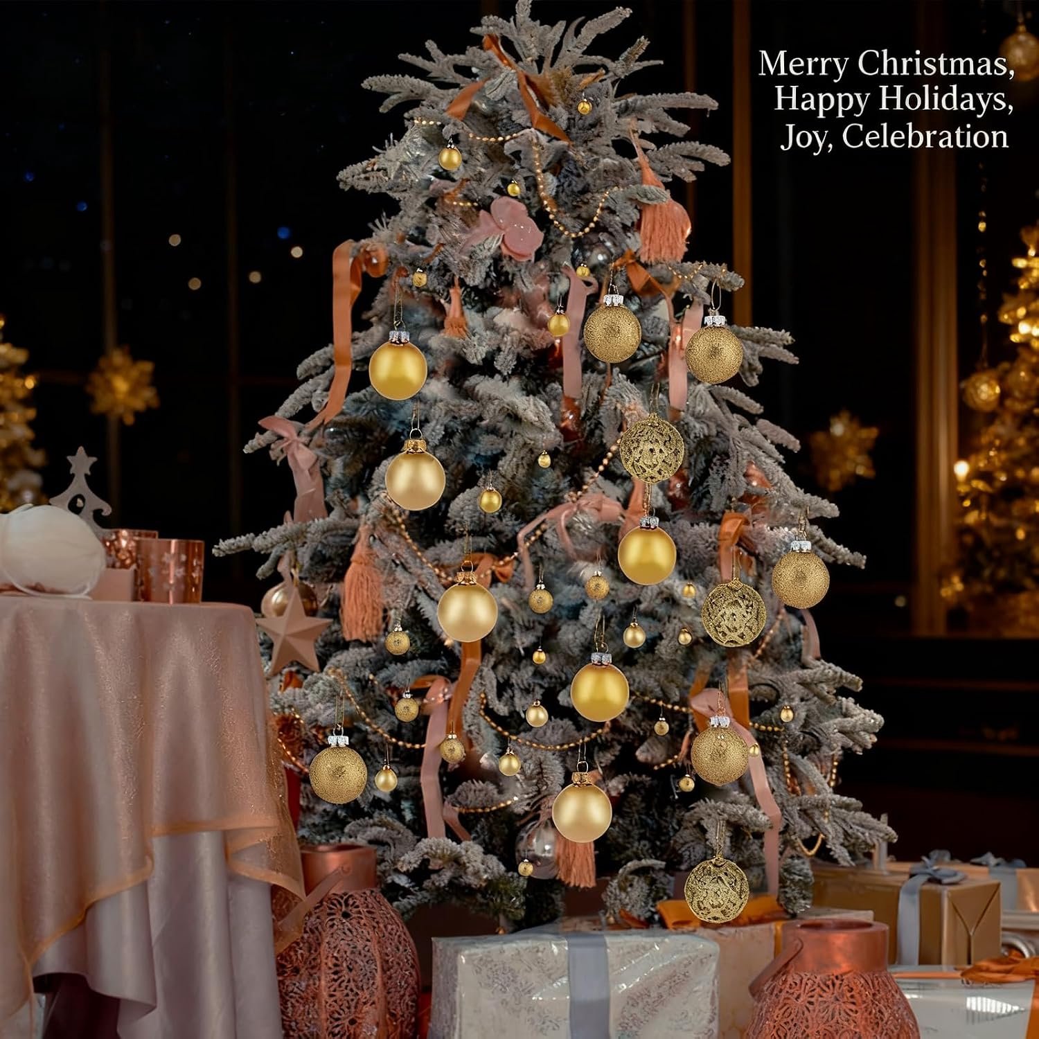 100 stuks onbreekbare gouden kerstballen set, meerdere maten en afwerkingen – foto 3