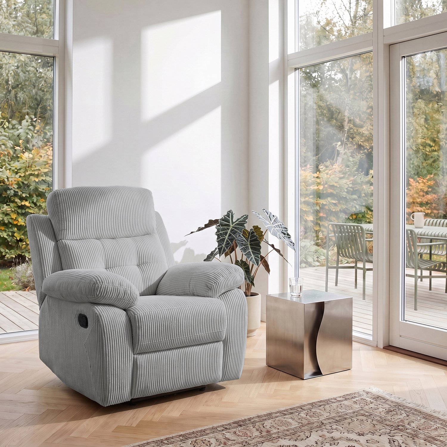 Notio Living Lannilis-Relaxstoel met handmatige functie in ribfluwelgrijs