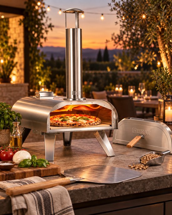 HEAT Pizza Pellet Oven - Houtpellet Pizzaoven voor Buiten - Inclusief Pizzasteen - RVS Dubbelwandig - Inklapbaar - 450-500°C — afbeelding 5