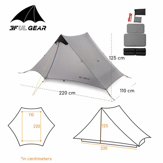3F UL GEAR Lanshan 2 – 2-persoons Tent – Ultra Lichtgewicht – 4 seizoenen trekking tent – Waterdicht – Kampeertent – Kamperen – Dubbeldaks trekkerstent – Hiking & Wandelen – Grijs — afbeelding 3