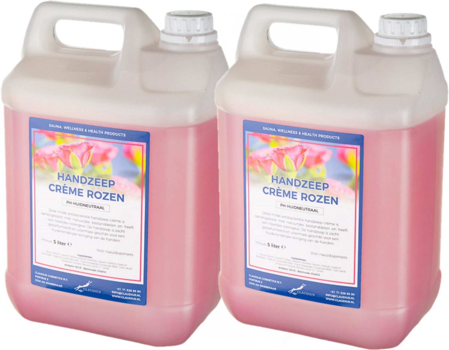 Claudius Handzeep Crème Rozen 5 liter - set van 2 stuks - voordeelverpakking - navulling