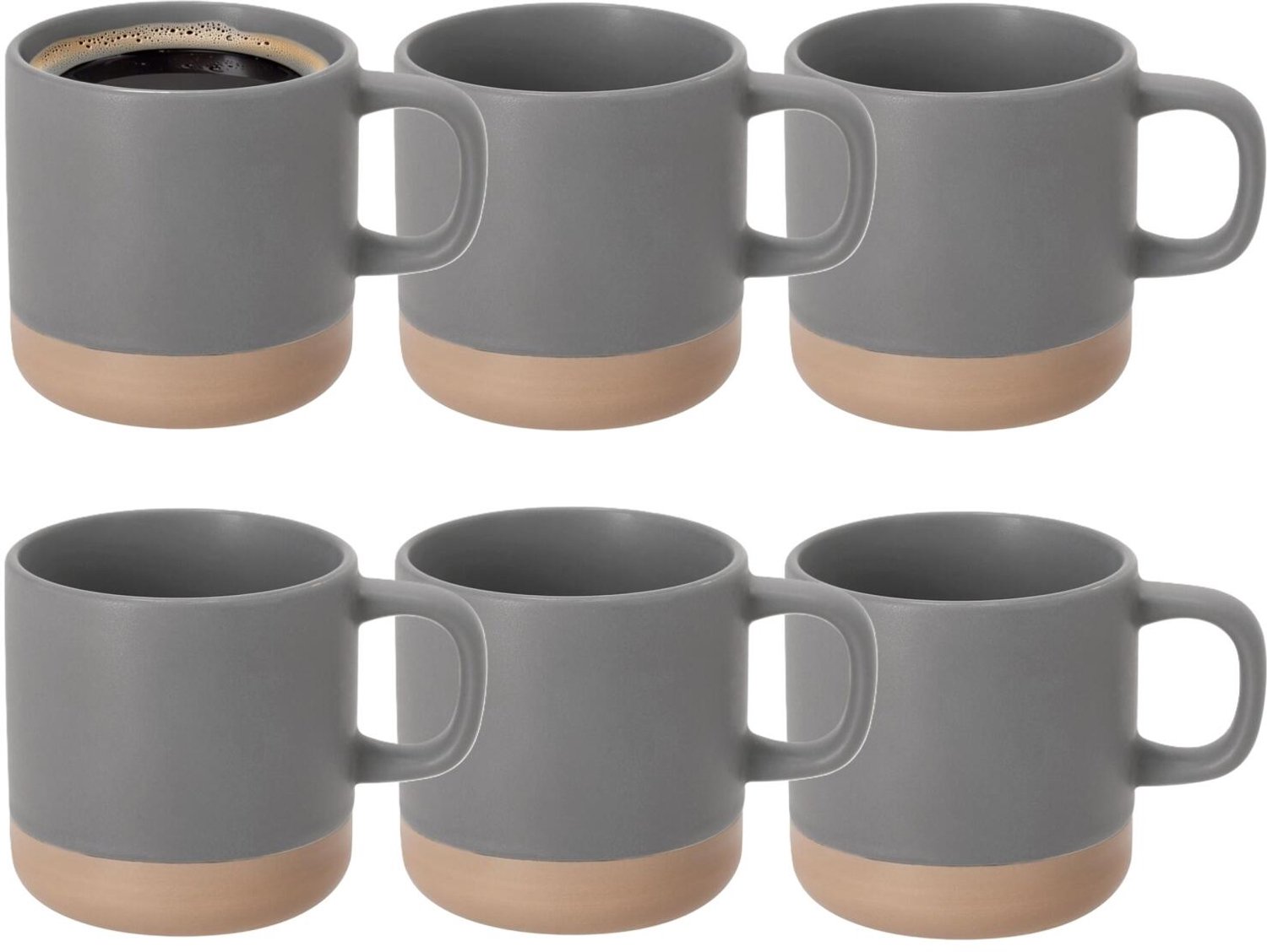 Bellatio Design Koffiekopjes Eliza - 6x stuks - grijs/beige - 350 ml - mokken - keramiek - bekers - 2 kleurig