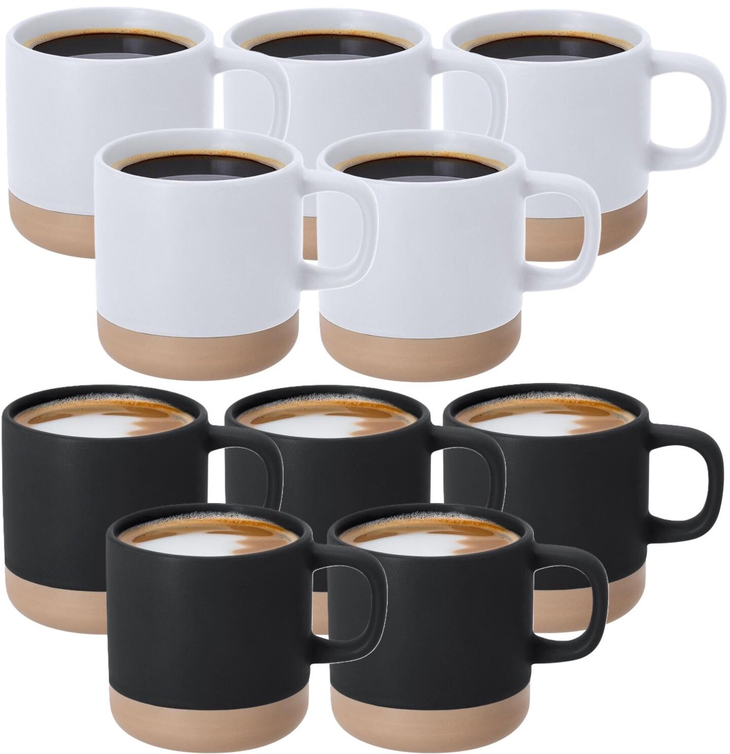 Bellatio Design Koffiekopjes Eliza - 10x stuks - 350 ml - mokken - keramiek - bekers - zwart en wit