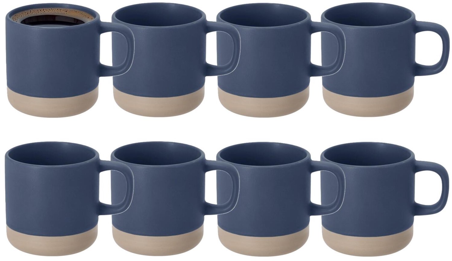 Bellatio Design Koffiekopjes Eliza - 8x stuks - blauw/beige - 350 ml - mokken - keramiek - bekers - 2 kleurig