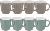Koffie kopjes Colorama - 8x stuks - mintgroen / grijs - 180 ml - keramiek mokken