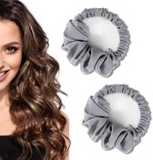 Heatless Curls - 2 Stuks - Krullen zonder hitte - Krulspelden - Haarrollers - Rollers - Hair curler - Hittevrije Krulhoofdband - Haarband - Haarkruller - Haarelastiekjes - Grijs
