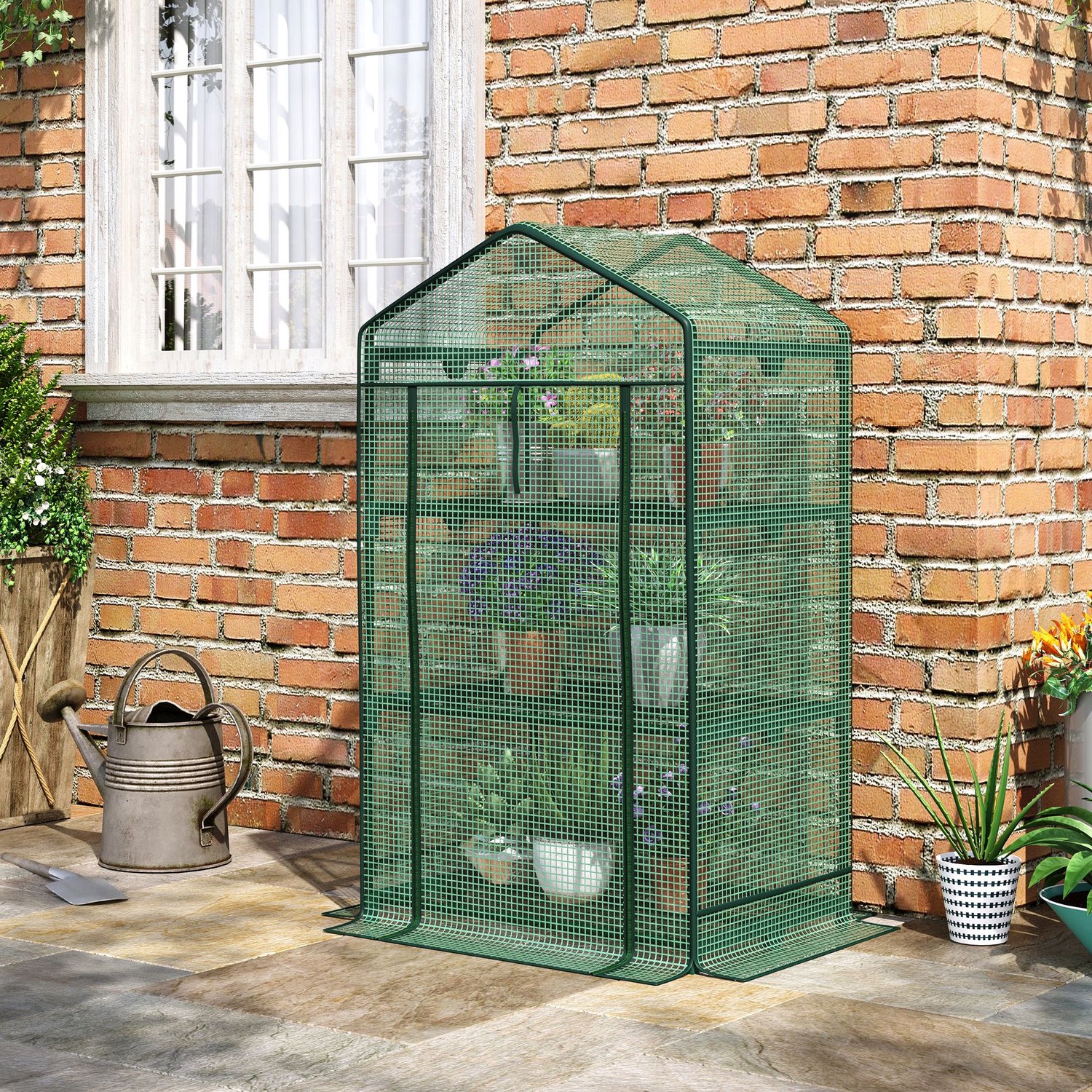Kas, 69×49×125 cm, groen, metalen frame, kweekkas en groentekas met opbergrek voor planten en zaailingen, stabiel en duurzaam, eenvoudig te reinigen, praktisch en decoratief, geschikt voor balkon, binnenplaats en binnengebruik – foto 4
