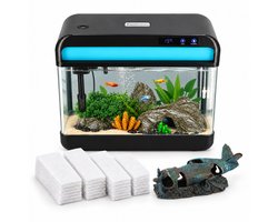 AquaImpact Zelfreinigend Aquarium 13 L – Vliegtuig - 20 Filters - Decoratie - Set met 3‑in‑1 Pomp - LED & Touch Display – Timer & Dim Functie - Incl. Luchtbevochtiger - Garnalen Aquarium