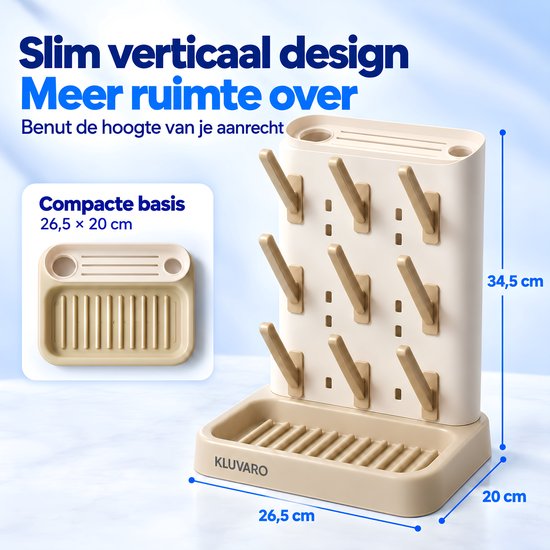 Kluvaro Flessen droogrek - Droogrek voor Babyflessen en Flesvoeding Accessoires - 2 Flessenborstels - Afdruiprek - Beige — afbeelding 5