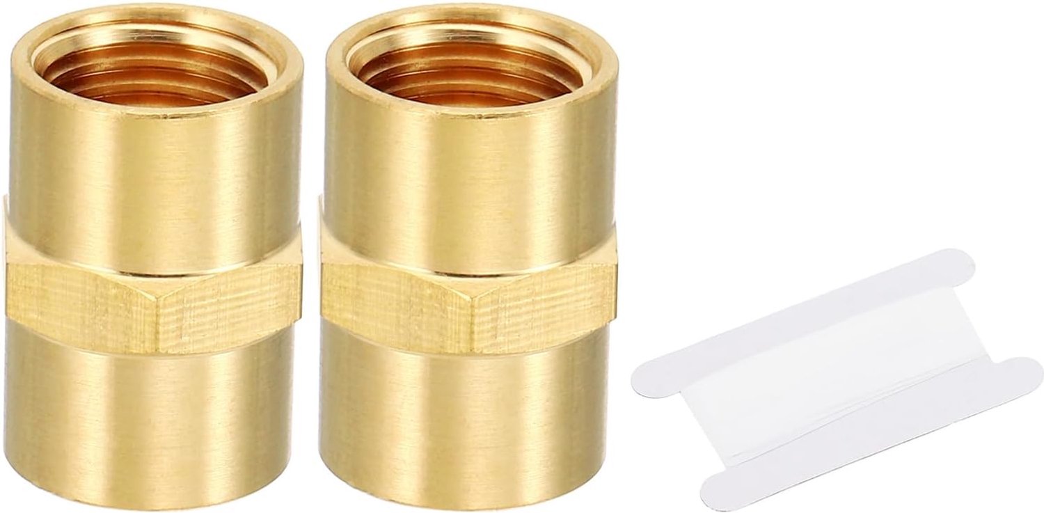 Messing pijpfittingen 1/4" x 1/4" NPT - hex koppeling - 2 stuks met PTFE tape - geschikt voor water, lucht, olie - ServiceTopper