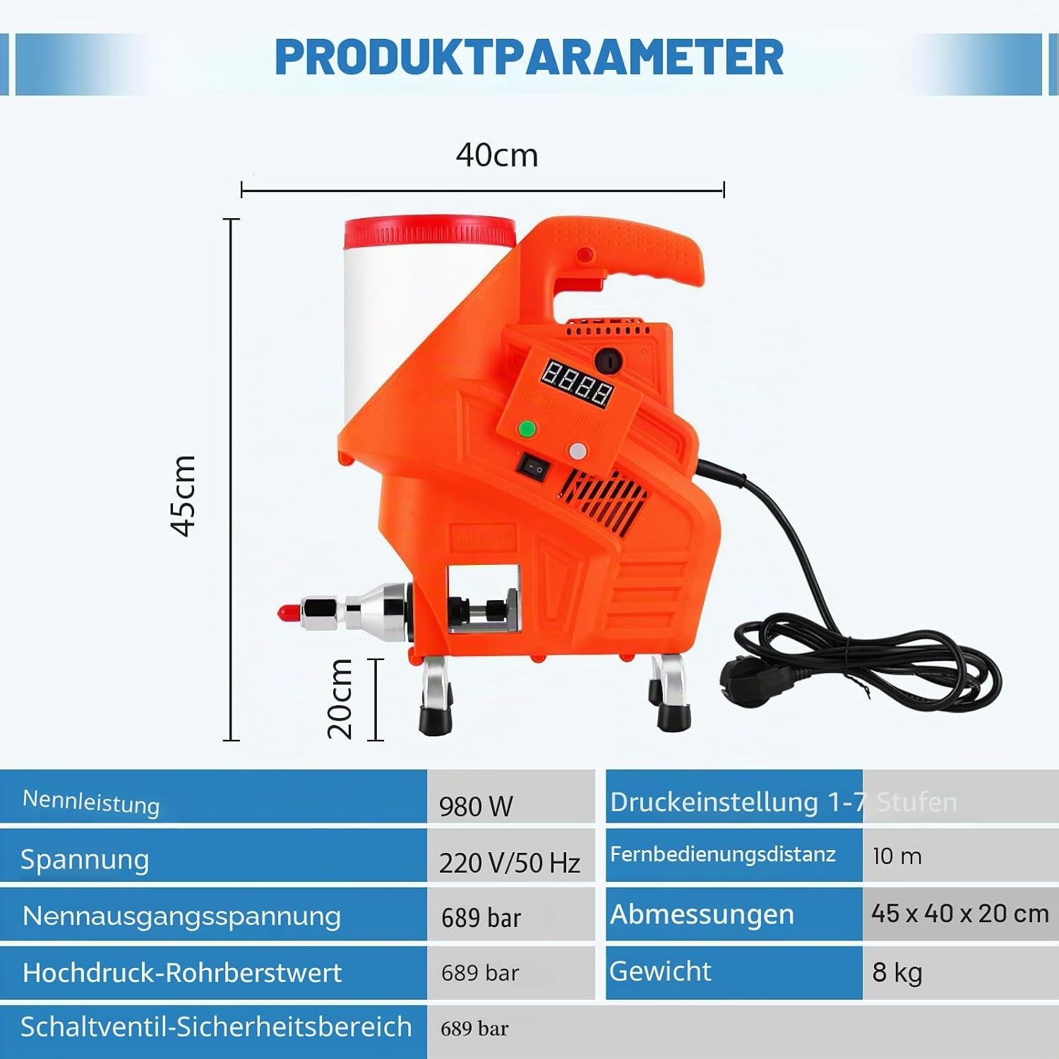 Hogedruk -Injectiepomp Hogedruk 980W - Vloervoegenmachine met Digitaal Display & Afstandsbediening (10m) - Polyurethaan & Epoxy Lekstop Machine - Max. 10.000 PSI - Oranje - Laura Homestore