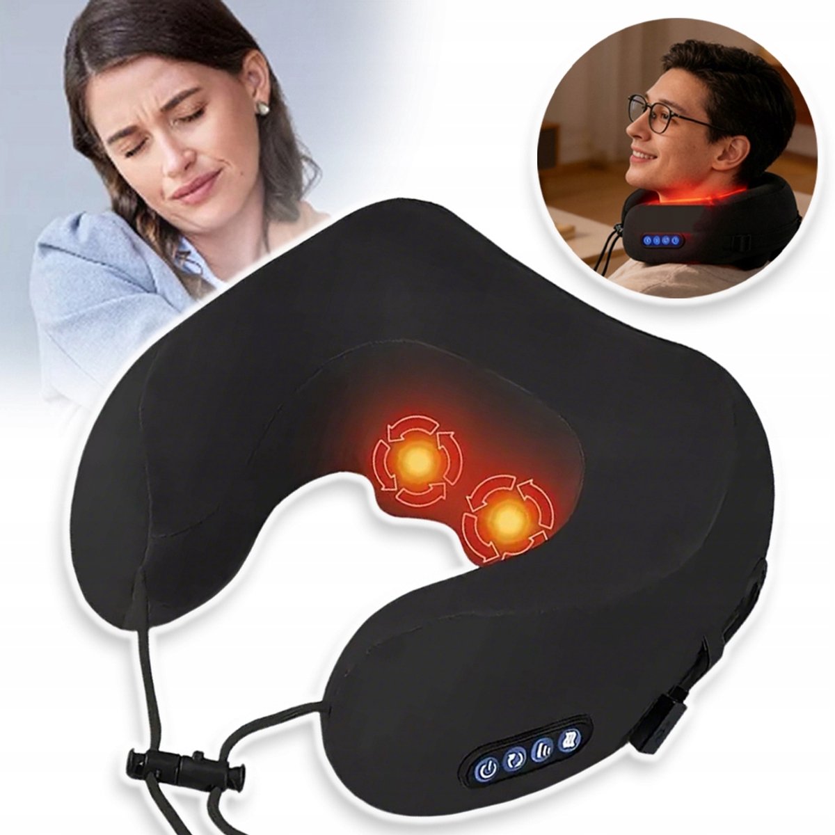 3 Massagestanden En U-Vormig Ontwerp – Nekmassageapparaat Met Traagschuim En Fluweel – Oplaadbaar En 45 dB Stil – Timer Van 15 Minuten En Draagbaar – Voor Thuis, Kantoor, Auto En Ontspanning – Zwart