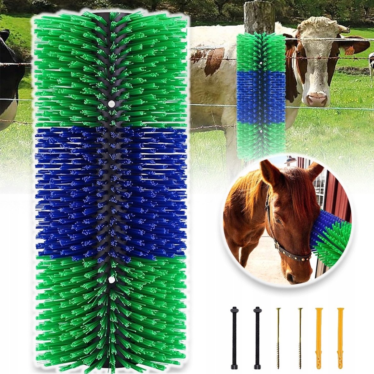 Halfronde Krabborstel 43,5x19,2cm - Veeborstel voor Koeien Paarden Schapen Varkens Herten - Dierenvriendelijke Massageborstel voor Jeukverlichting Vachtverzorging - GroenBlauw