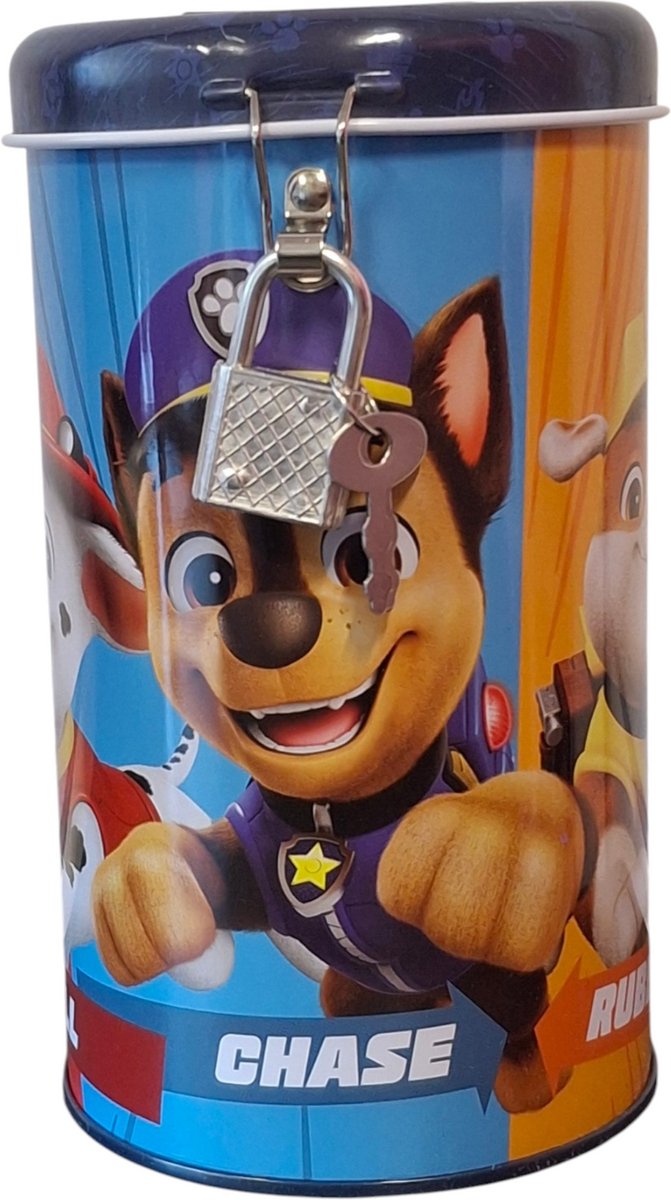 Spaarpot met slot voor kinderen cilindervormig – Paw Patrol Kleurrijk Team Design
