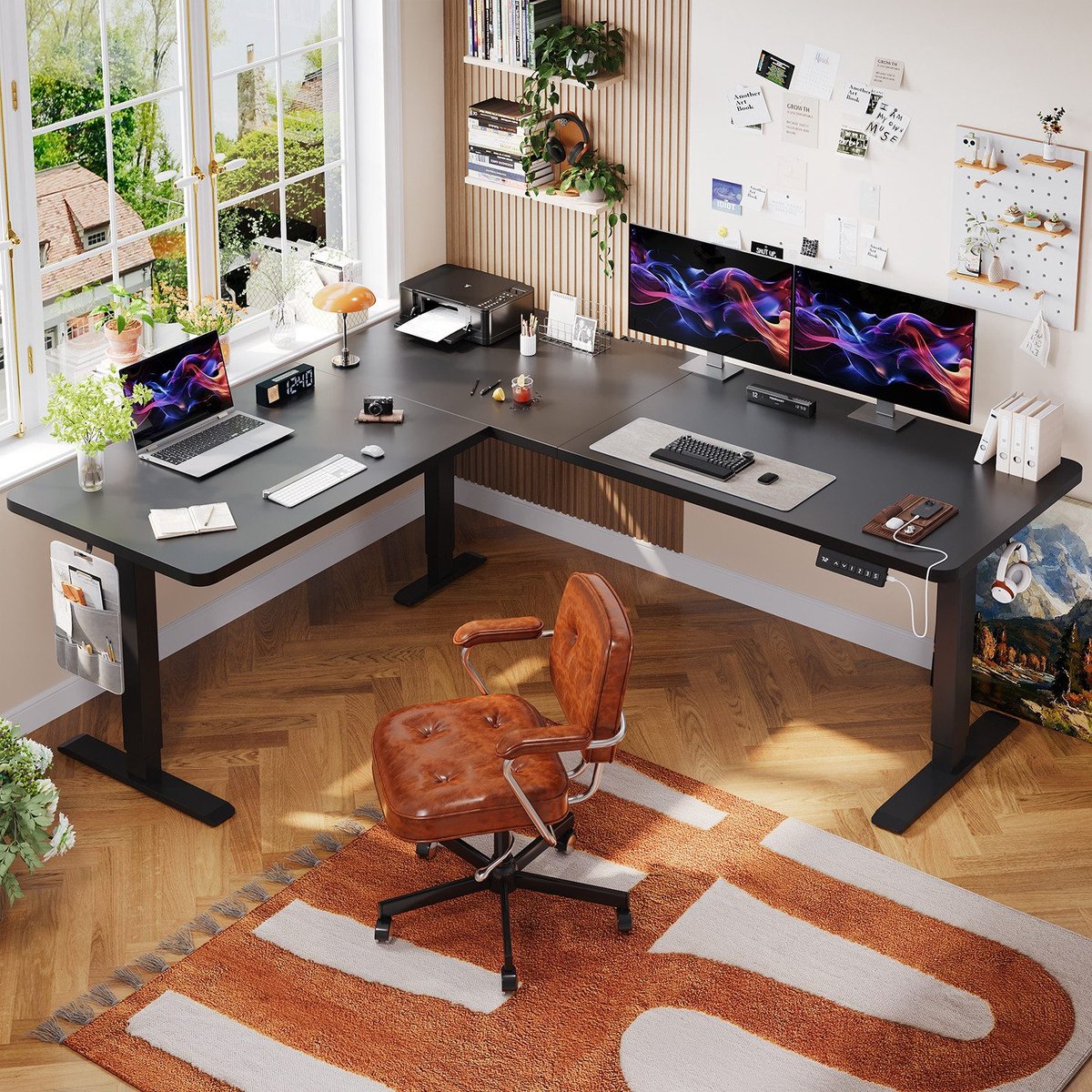 Devoko Elektrisch Verstelbaar Hoekbureau 190 × 155 cm – L-vormig Zit-Sta Bureau met 20 mm Dik Bureaublad – 100 kg Draagvermogen, 3 Geheugenstanden, USB en Kabelmanagement – Zwart thumbnail 3