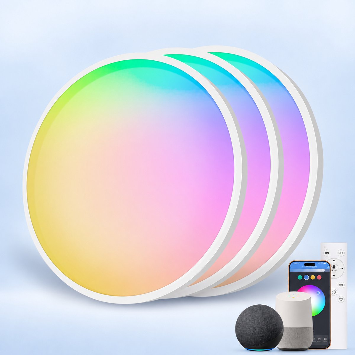 LOVHAUS 3 Stuks RGB LED Plafondlampen 24W 30 cm - Slimme WiFi Lamp - Alexa - Dimbaar - IP54