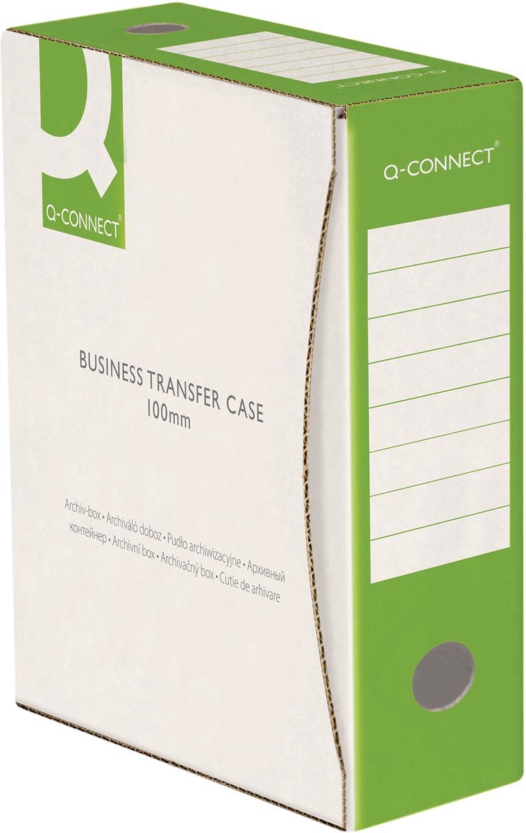 Archiefdoos Q-Connect, A4, Rug 10 cm in karton wit-groen 20 stuks