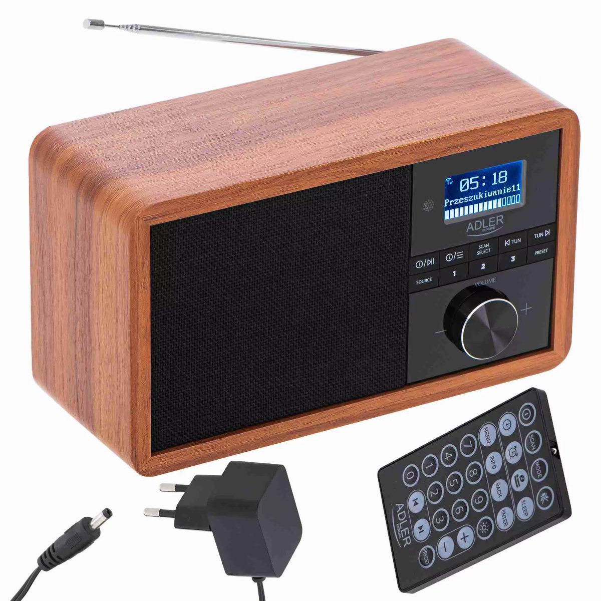 DeltaMerch DAB Radio – Retro – Bluetooth – RDS – USB & SD – 2 Wekkers – Afstandsbediening – Houten Behuizing - Zwart - Bruin