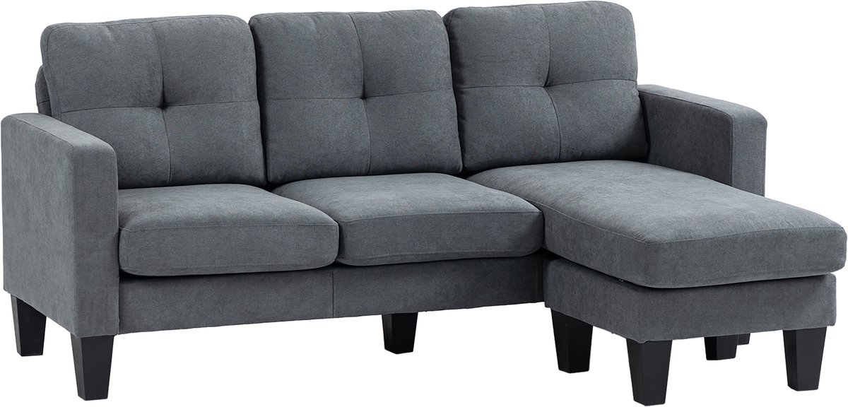 Homona L-vormige bank met omkeerbare chaise longue - Met kussens - 186 x 130 x 84 cm - Donkergrijs