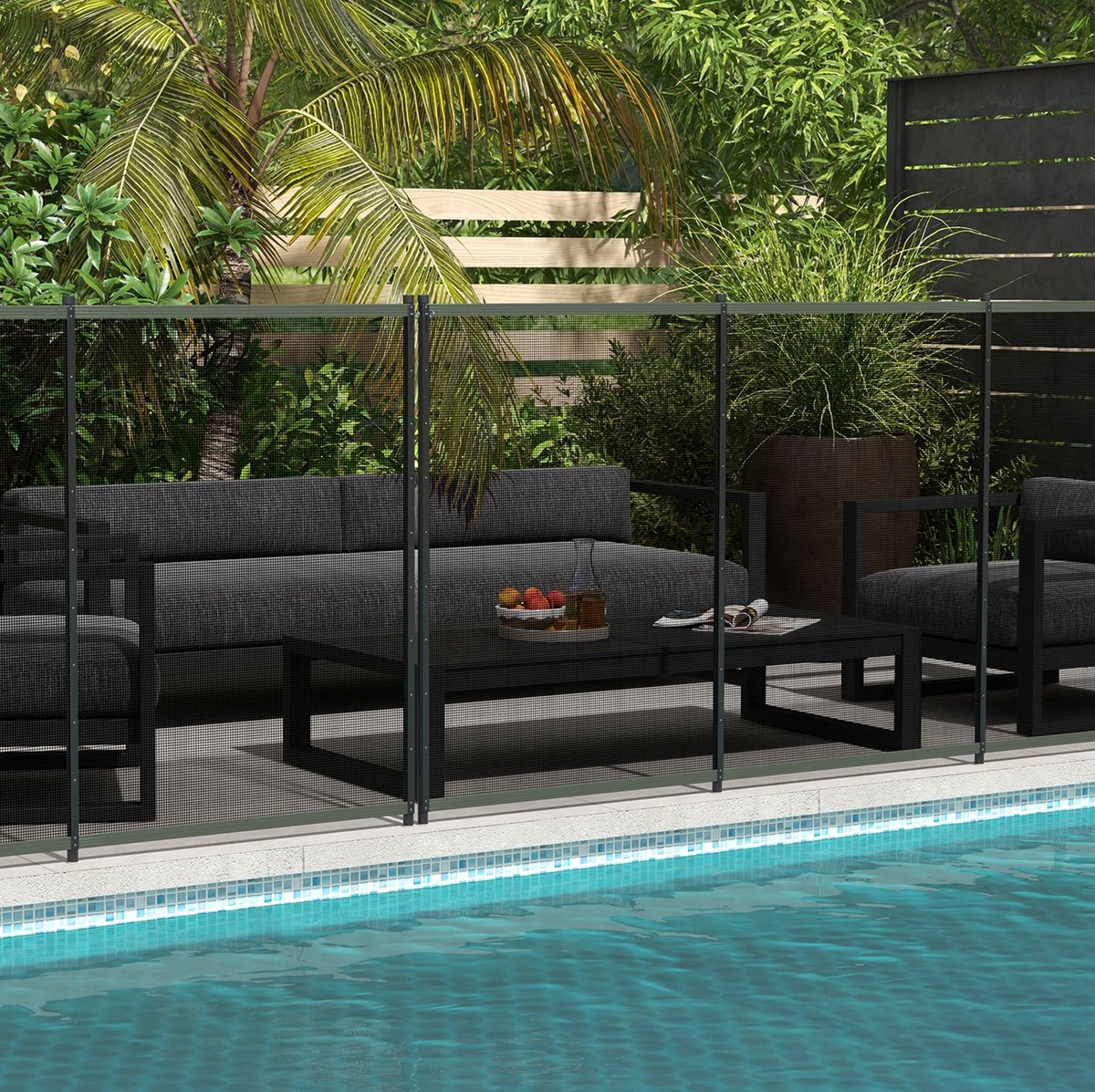 Tuinhek Zwembadhek – 365 x 126 cm – Aluminium – Zwart – 4-delig Gaashek voor Zwembad en Terras – Weerbestendige Afscheiding