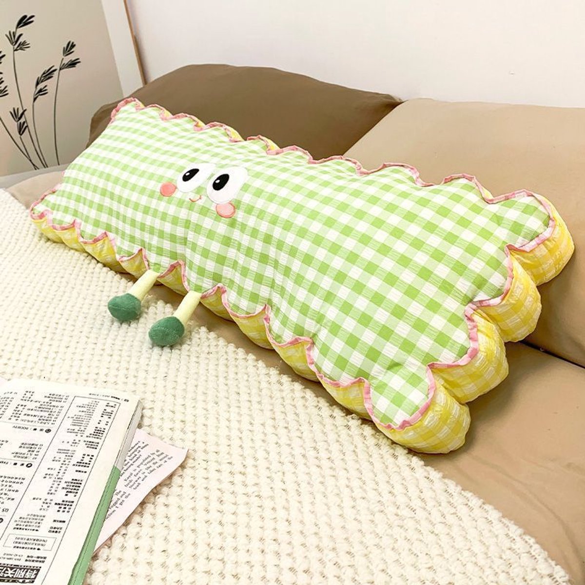 Casalora® Lang Kussen 110 cm – Gestreept Knuffelkussen voor Bank & Bed – Lange Rugsteun en Hoofdbordkussen – Zijslapkussen, Beensteunkussen & Sierkussen – Zacht en Comfortabel – Groen