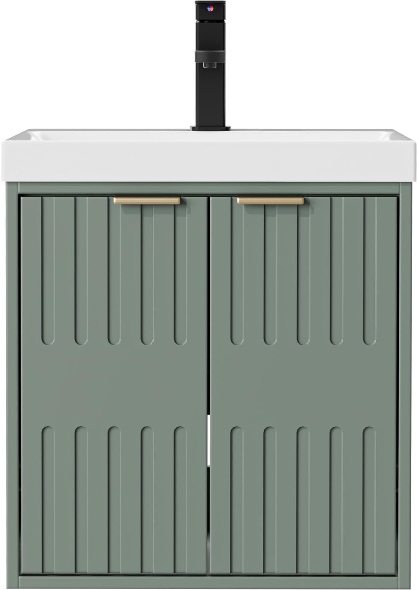 UEV kleine wastafel met badmeubel voor gastentoilet, wandmontage, 49 cm, groen