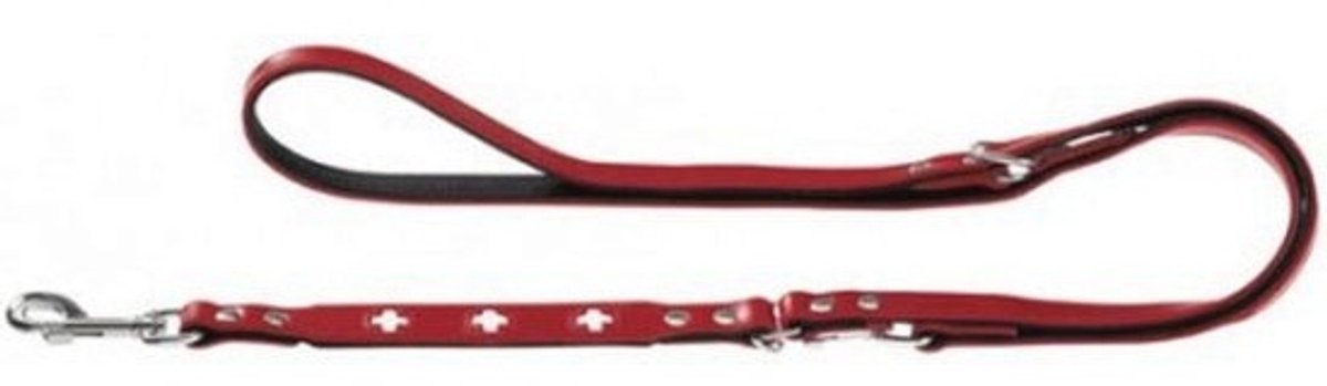 Verstelbare hondenriem - Hoogwaardig rundleer - 1.8 x 200 cm, rood/zwart
