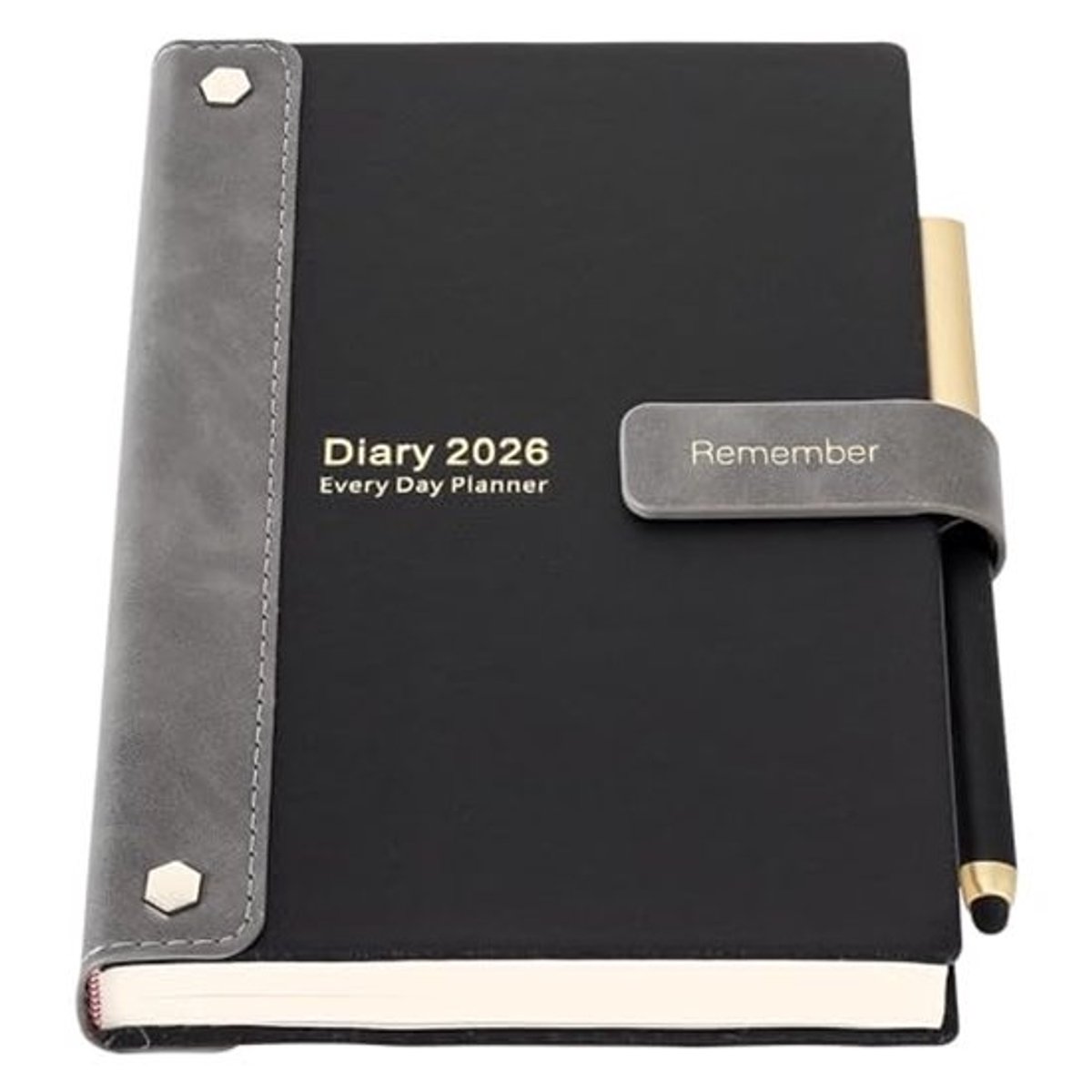 A5-dagboek - 2026 - Kalender met pagina per dag - hardcover planner met maand- en weekoverzicht - met pen en stickers