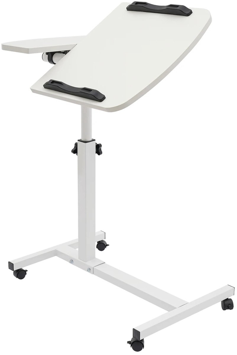 ITRONIQ Laptoptafel Verstelbaar op Wielen – Verrijdbaar Laptopbureau met Kantelbaar Blad en Muismat – 60 tot 95 cm – Wit