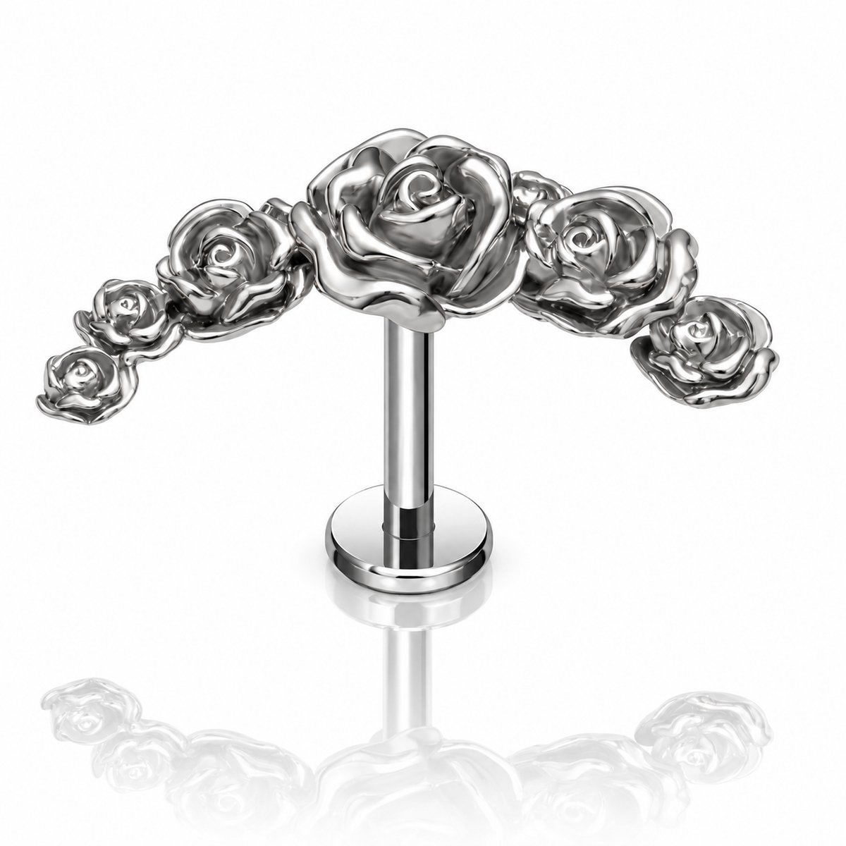 Maevi® Piercing voor Oor - Kleur: Zilver - Formaat: 1.2 x 8 MM - Tragus / Kraakbeen / Helix / Conch - Oorpiercing - 18K Goldplated / Titanium - Hoge Kwaliteit - Labret - Luxe Sieraad - Oorbellen - Roos / Rose / Rozen / Bloem - Incl. Luxe Verpakking