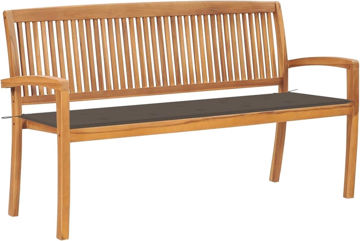 Buitenbank, bank terras, tuinbank, zitbank, stapelbaar en kussen van massief teakhout 159 cm