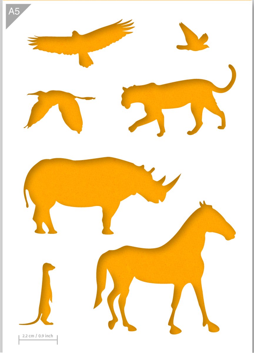 QBIX Afrikaanse Dieren Sjabloon A5 Formaat Kunststof - Stokstaartje is 2,2cm breed