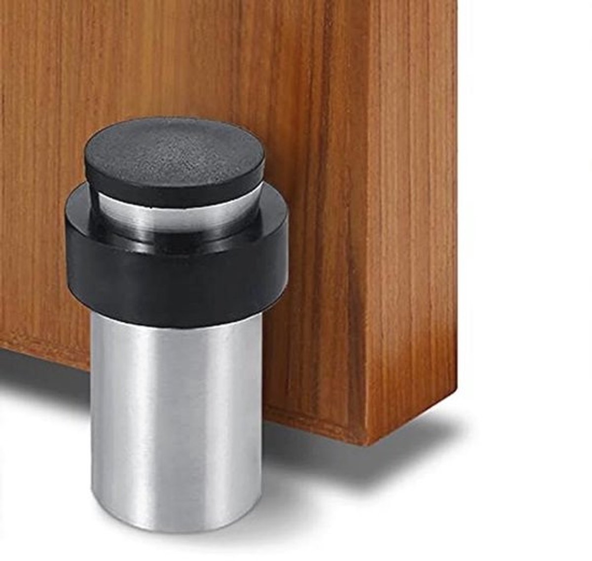 Vloermontage deurstopper - 65 mm - Roestvrij staal met rubberen bumper - Geluidsdemping - Wandbeschermer