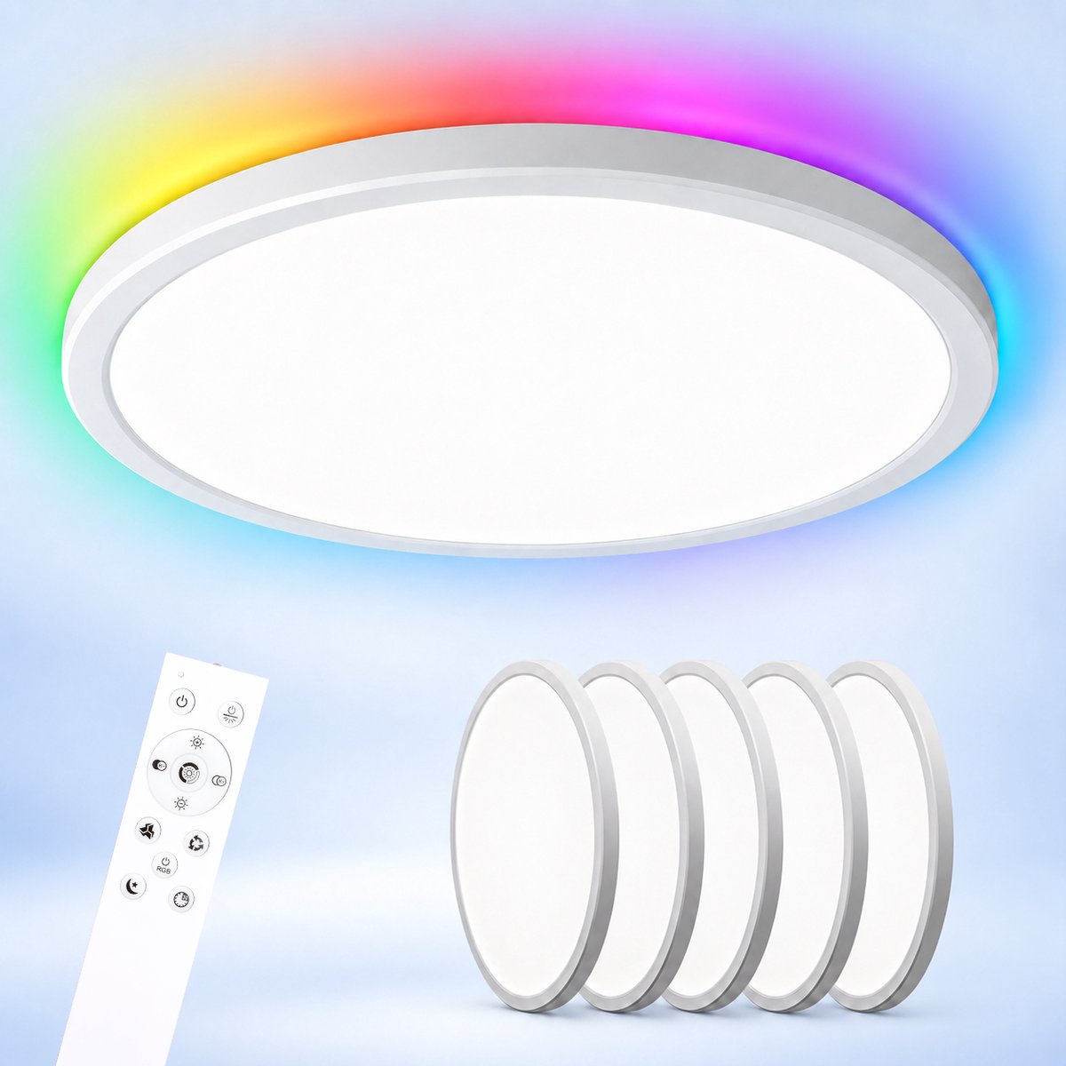 LOVHAUS 5 Stuks LED Plafondlampen 30 cm - 24W 2400 lm - RGB - Afstandsbediening - Dimbaar