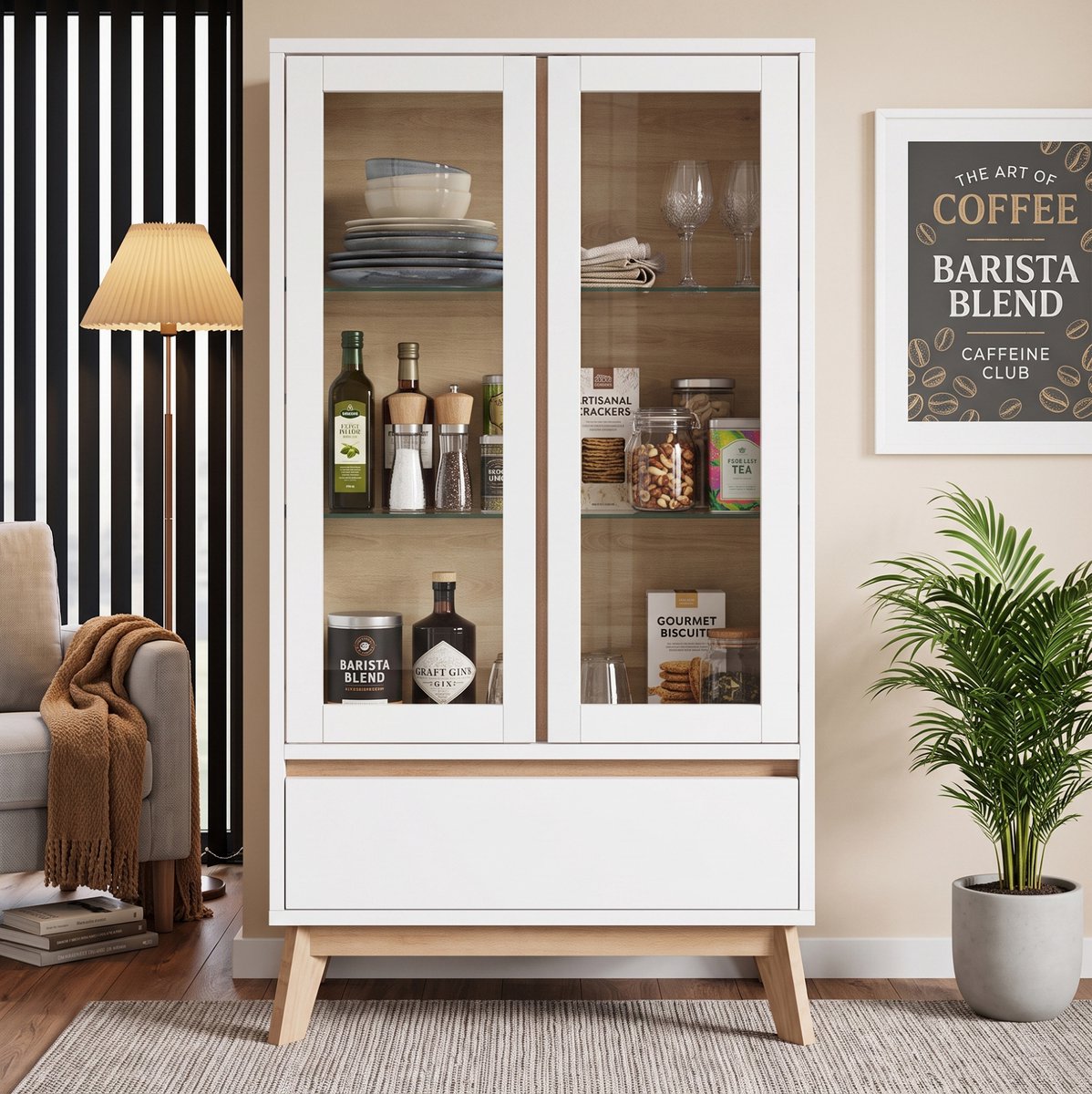 MODENUIT Keukenkast - Verstelbare Planken En Lade - Voor Keuken - Spaanplaat - 80x40x150 Cm - Wit