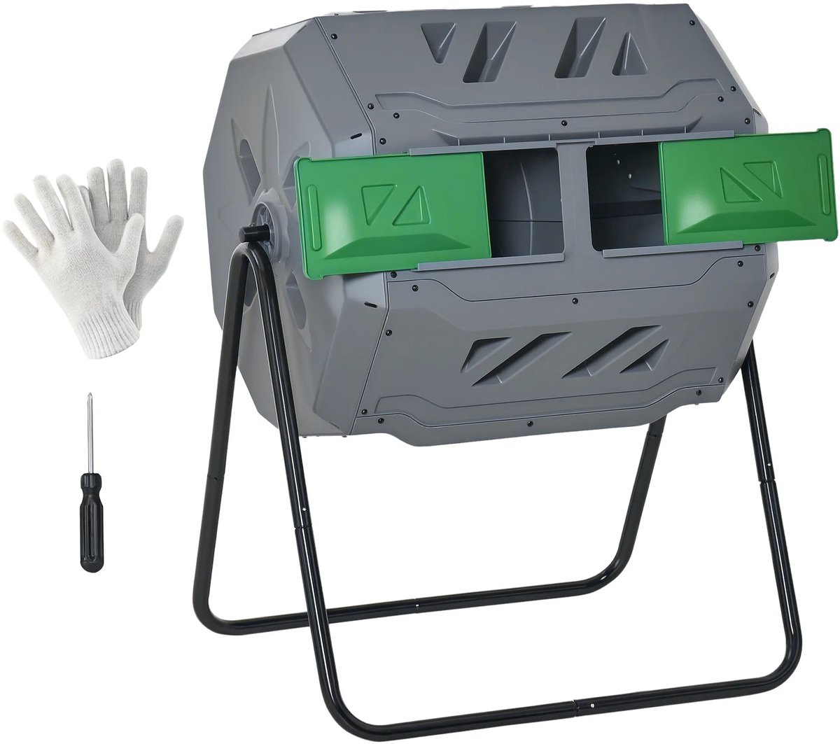 Compostvat 160 L – 2 Kamers – 360° Draaibare Compostbak – Ventilatiesysteem – 71 x 64 x 96 cm
