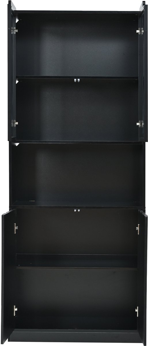 Vitrinekast Set Van 2 - Zwarte Vitrinekast Met Ledverlichting En Glazen Deuren - Open Vakken En Opbergruimte - Woonkamer - 160 x 35 x 200 cm