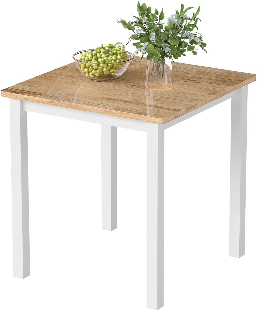 Homona Eettafel - Vierkant - Kautschukhout - 69 x 69 x 75 cm - Eikenkleur/Wit