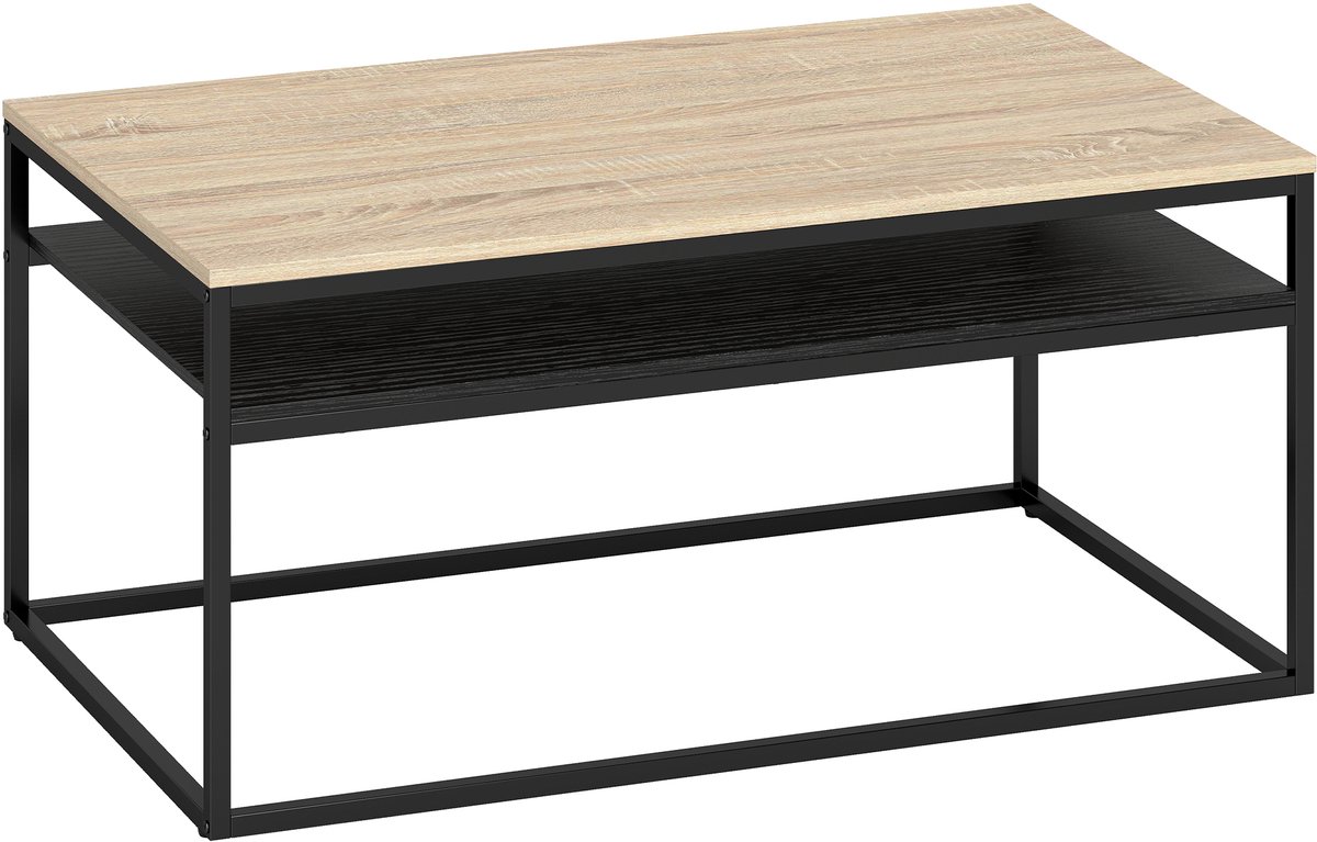 Homona Salontafel met opbergruimte - Industrieel design - Met 2 niveaus - 100 x 59,8 x 47 cm - Eikenlook/Zwart