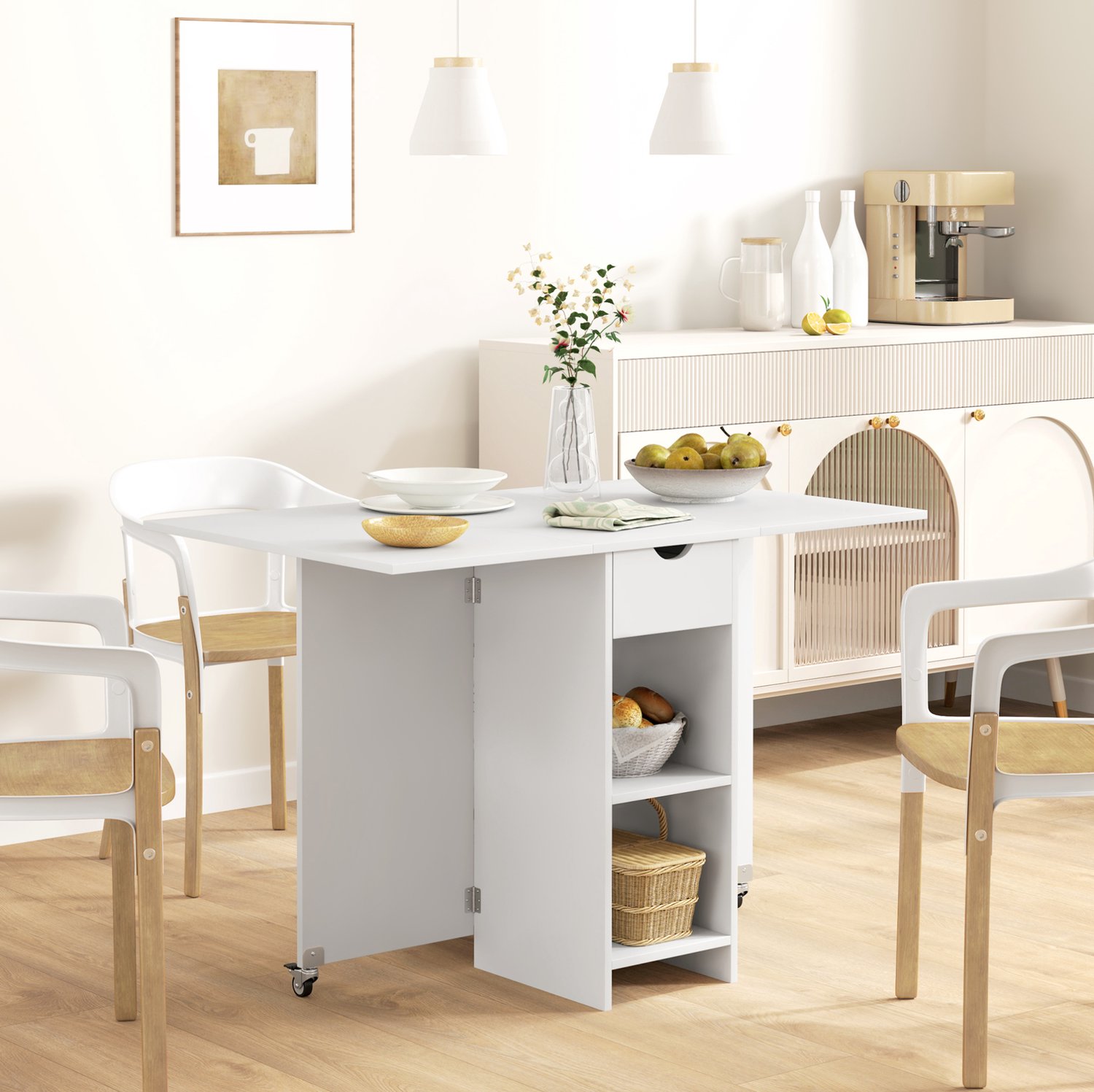 MODENUIT Klapbare Eettafel - Voor 2-4 Personen - Keuken En Eetkamer - Spaanplaat, Wit - 114,5x70x75 Cm