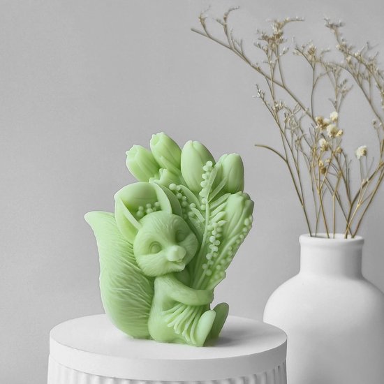 Houdt bloem kaarsvorm gipsvorm epoxyhars gietvorm 3D eekhoorntje houdt tulpen siliconen vorm voor fondant, taartdecoratie, chocolade, sojawas kaarsen, zeep, gips, handwerk (eekhoorn) — afbeelding 5