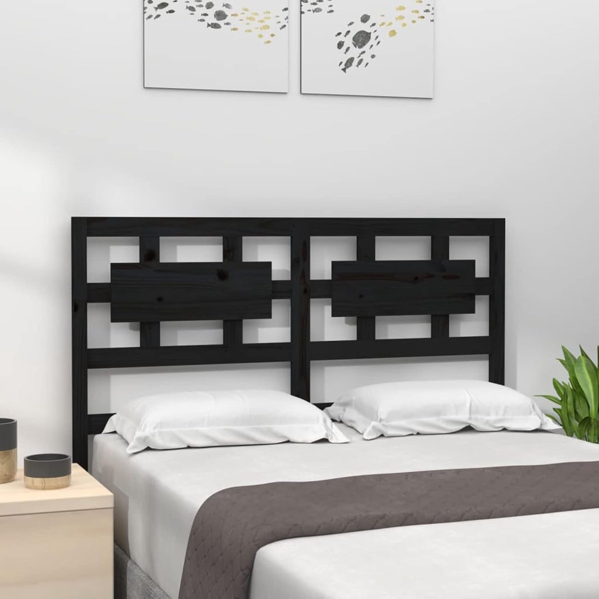 Hoofdbord voor zwart bed, hoofdeinde voor eenpersoonsbed, tweepersoonsbed, hoofdeinde voor eenpersoonsbed, modern, schoudersteun voor eenpersoonsbed, tweepersoonsbed, 205,5 x 4 x 100 cm, grenenhout