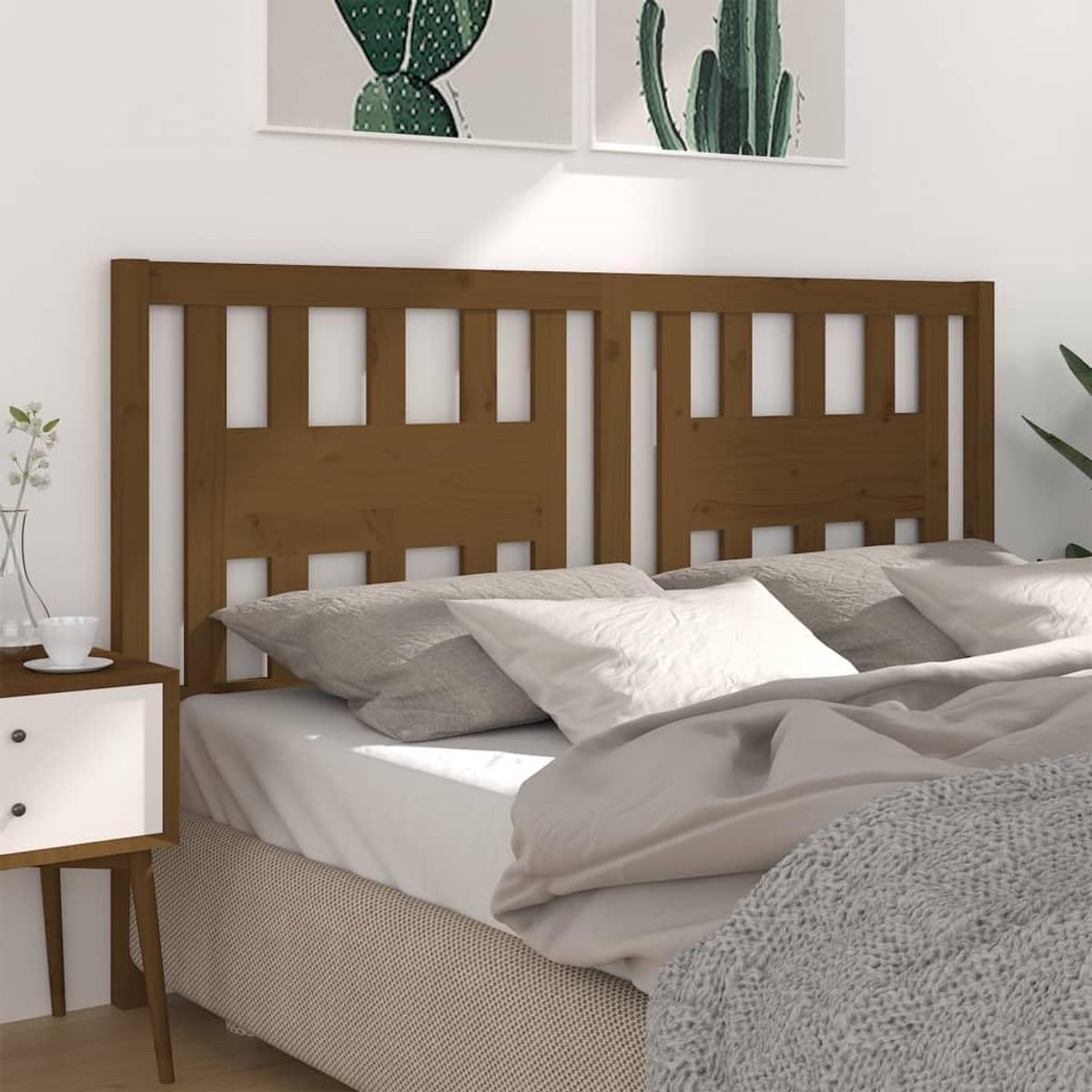 Hoofdeinde bruin, 126 x 4 x 100 cm, massief grenen, hoofdeinde voor bed, hoofdeinde voor slaapkamer, slaapkamermeubels, hotels