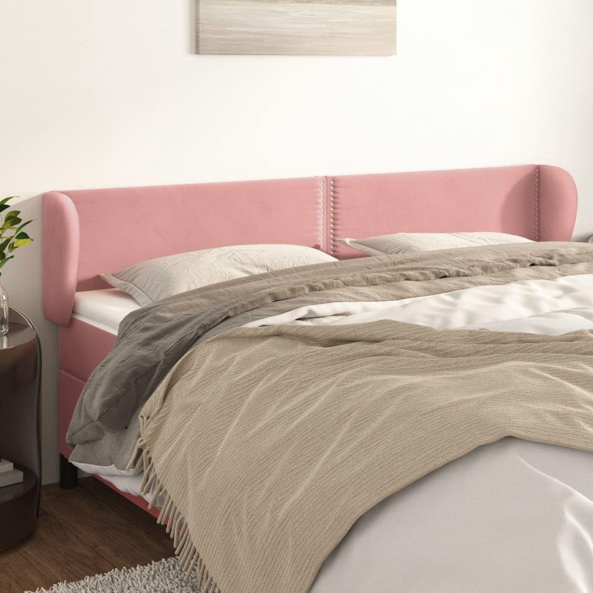 Hoofdsteun met oren, roze, 183 x 23 x 78/88 cm, fluwelen hoofdeinde voor slaapkamer, slaapkamermeubilair, hotels